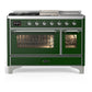 Ilve UM48FSNR3EGC Ilve Um48Fsnr3Egc Majestic Iii 48 Inch Dual Fuel Range With 5 Black Brass Burners, Griddle And French Top, Dual Function Burner Up To 25,000 Btu (Natural Gas, Triple Glass Door, Emerald Green, Chrome)
