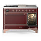 Ilve UM48FSQNR3BUPLP Ilve Um48Fsqnr3Buplp Majestic Iii 48 Inch Dual Fuel Range With 5 Black Brass Burners, Griddle And French Top, Dual Function Burner Up To 25,000 Btu (Liquid Propane, Solid Door, Burgundy, Copper)