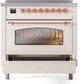 Ilve UPI366NMPAWP Nostalgie Ii 36 Inch Electric Freestanding Range In Antique White With Copper Trim