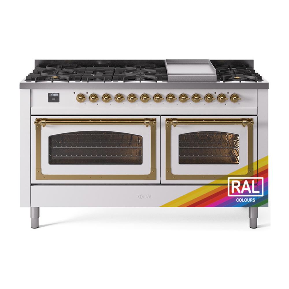 Ilve UN60FNMPRAG Ilve Un60Fnmprag Nostalgie Ii Noblesse 60" Dual Fuel Range (9 Sealed Burners + Griddle, Natural Gas, Triple Glass Door, Ral, Brass)