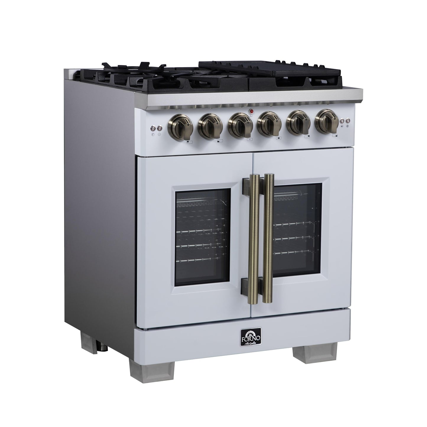 Forno FFSGS646030WHT Forno Capriasca 30-Inch White Freestanding French Door Gas Range, 4 Burners, Convection Oven, Energy Efficient