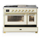Ilve UM48FSNR3AWG Ilve Um48Fsnr3Awg Majestic Iii 48 Inch Dual Fuel Range With 5 Black Brass Burners, Griddle And French Top, Dual Function Burner Up To 25,000 Btu (Natural Gas, Triple Glass Door, Antique White, Brass)