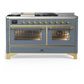 Ilve UM60FSNR3BGG Ilve Um60Fsnr3Bgg Majestic Iii 60 Inch Dual Fuel Range With 7 Burners, Griddle And French Top, Dual Function Burner With Up To 25,000 Btu (Natural Gas, Triple Glass Door, Blue Grey, Brass)