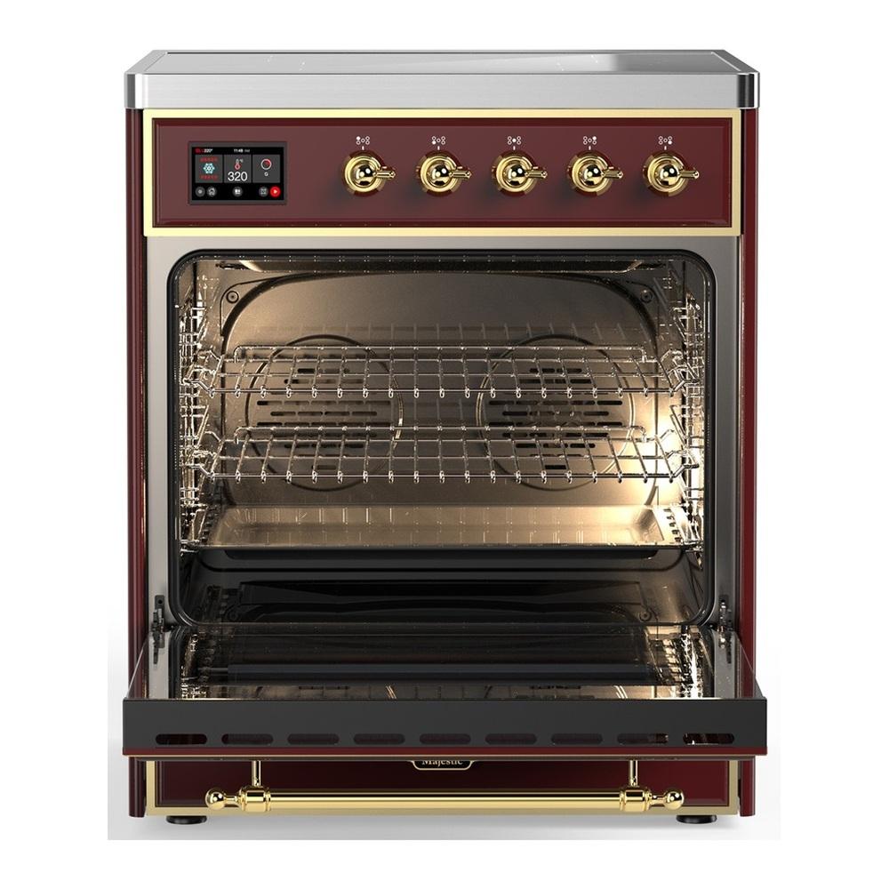 Ilve UMIB30QNR3BUG Ilve Umib30Qnr3Bug Majestic Iii 30 Inch Induction Range With 4 Elements, 4 Cu. Ft. Oven Capacity (Solid Door, Burgundy, Brass)
