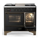 Ilve UMD40FNR3BKB Ilve Umd40Fnr3Bkb Majestic Iii 40 Inch Dual Fuel Range With 6 Burners And Griddle, Dual Function Burner Up To 25,000 Btu (Natural Gas, Triple Glass Door, Glossy Black, Burnished)