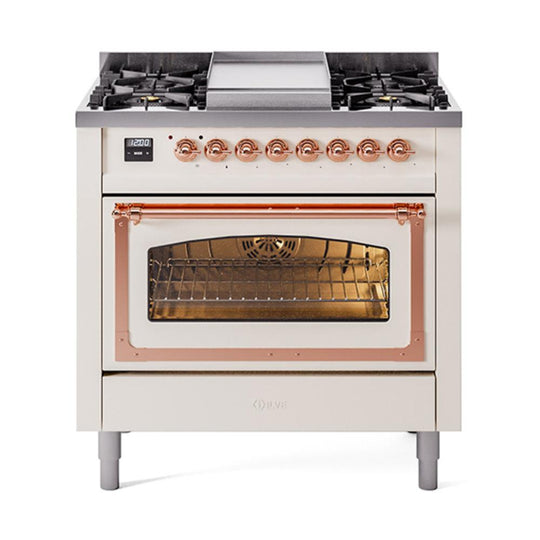 Ilve UN36FNMPAWPLP Ilve Un36Fnmpawplp Nostalgie Ii Noblesse 36" Dual Fuel Range (Liquid Propane, Triple Glass Door, Antique White, Copper)