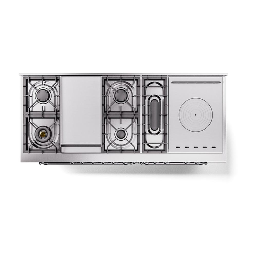 Ilve UN60FSNMPBKC Ilve Un60Fsnmpbkc Nostalgie Ii Noblesse 60" Dual Fuel Range (7 Sealed Burners + Griddle + French Top, Natural Gas, Triple Glass Door, Glossy Black, Chrome)