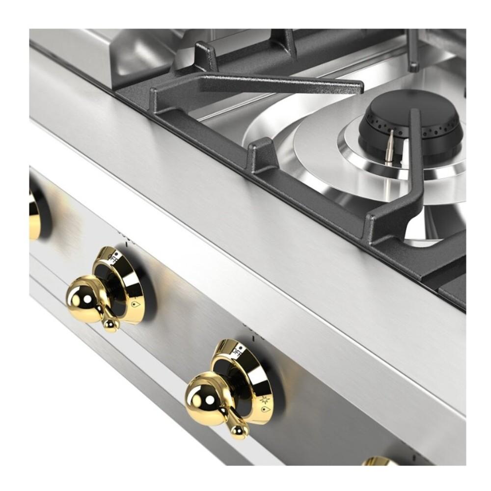 Ilve UHCP48FNSSGLP Ilve Uhcp48Fnssglp Nostalgie Ii 48 Inch Built-In Gas Rangetop With Griddle, In Stainless Steel (Liquid Propane, Brass)