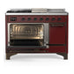 Ilve UM48FSQNR3BUB Ilve Um48Fsqnr3Bub Majestic Iii 48 Inch Dual Fuel Range With 5 Black Brass Burners, Griddle And French Top, Dual Function Burner Up To 25,000 Btu (Natural Gas, Solid Door, Burgundy, Burnished)
