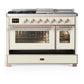 Ilve UM48FSNR3AWP Ilve Um48Fsnr3Awp Majestic Iii 48 Inch Dual Fuel Range With 5 Black Brass Burners, Griddle And French Top, Dual Function Burner Up To 25,000 Btu (Natural Gas, Triple Glass Door, Antique White, Copper)