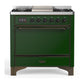 Ilve UM36FQNR3EGBLP Ilve Um36Fqnr3Egblp Majestic Iii 36 Inch Dual Fuel Range With 6 Black Brass Burners And Griddle, Dual Function Burner Up To 25,000 Btu (Solid Door, Emerald Green, Burnished, Liquid Propane)
