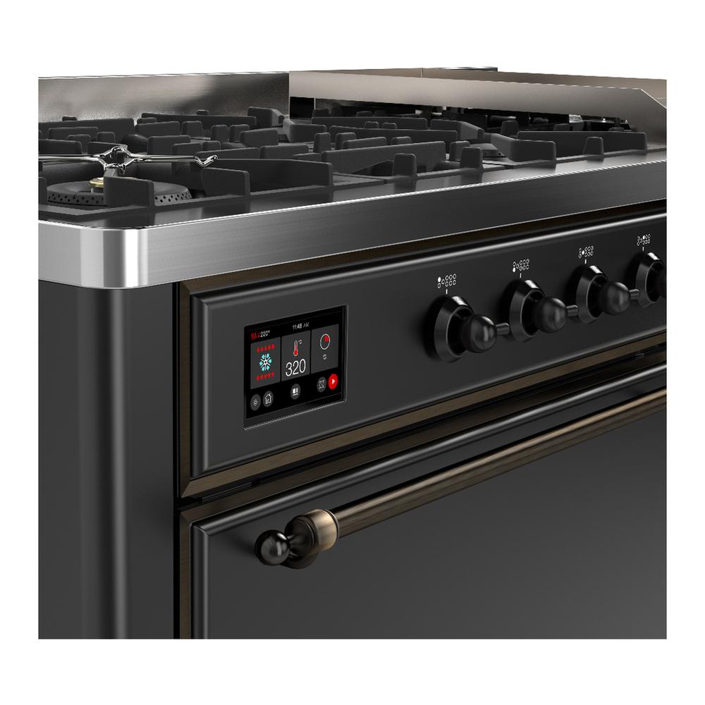 Ilve UM60FQNR3MGBLP Ilve Um60Fqnr3Mgblp Majestic Iii 60 Inch Dual Fuel Range With 9 Burners And Griddle, Dual Function Burner Up To 25,000 Btu (Liquid Propane, Solid Door, Graphite Matte, Burnished)