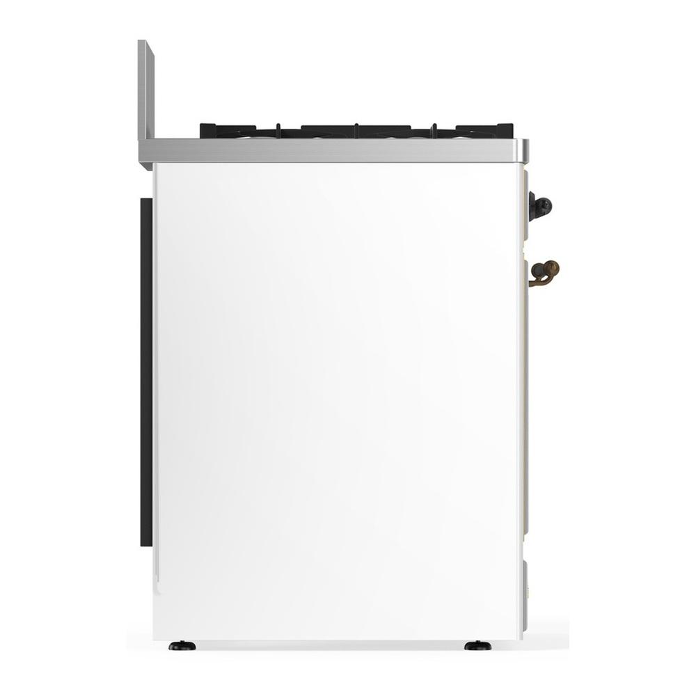 Ilve UM30NR3WHB Ilve Um30Nr3Whb Majestic Iii 30 Inch Dual Fuel Range With 5 Black Brass Burners, Dual Function Burner Up To 25,000 Btu (Natural Gas, Triple Glass Door, White, Burnished)