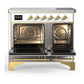 Ilve UMDIB40QNR3WHG Ilve Umdib40Qnr3Whg Majestic Iii 40 Inch Induction Range With 6 Elements, 3.82 Cu. Ft. Total Oven Capacity (Solid Door, White, Brass)