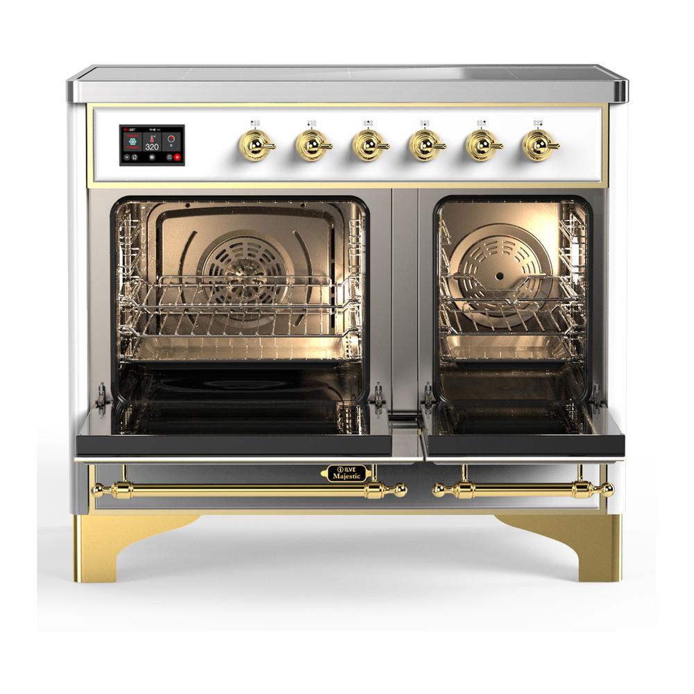 Ilve UMDIB40QNR3WHG Ilve Umdib40Qnr3Whg Majestic Iii 40 Inch Induction Range With 6 Elements, 3.82 Cu. Ft. Total Oven Capacity (Solid Door, White, Brass)