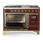 Ilve UM48FNR3BUG Ilve Um48Fnr3Bug Majestic Iii 48 Inch Dual Fuel Range With 8 Burners And Griddle, Dual Function Burner Up To 25,000 Btu (Natural Gas, Triple Glass Door, Burgundy, Brass)