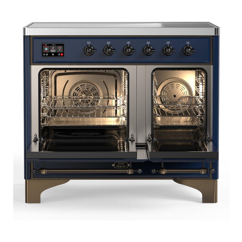 Ilve UMDIB40QNR3MBB Ilve Umdib40Qnr3Mbb Majestic Iii 40 Inch Induction Range With 6 Elements, 3.82 Cu. Ft. Total Oven Capacity (Solid Door, Midnight Blue, Burnished)