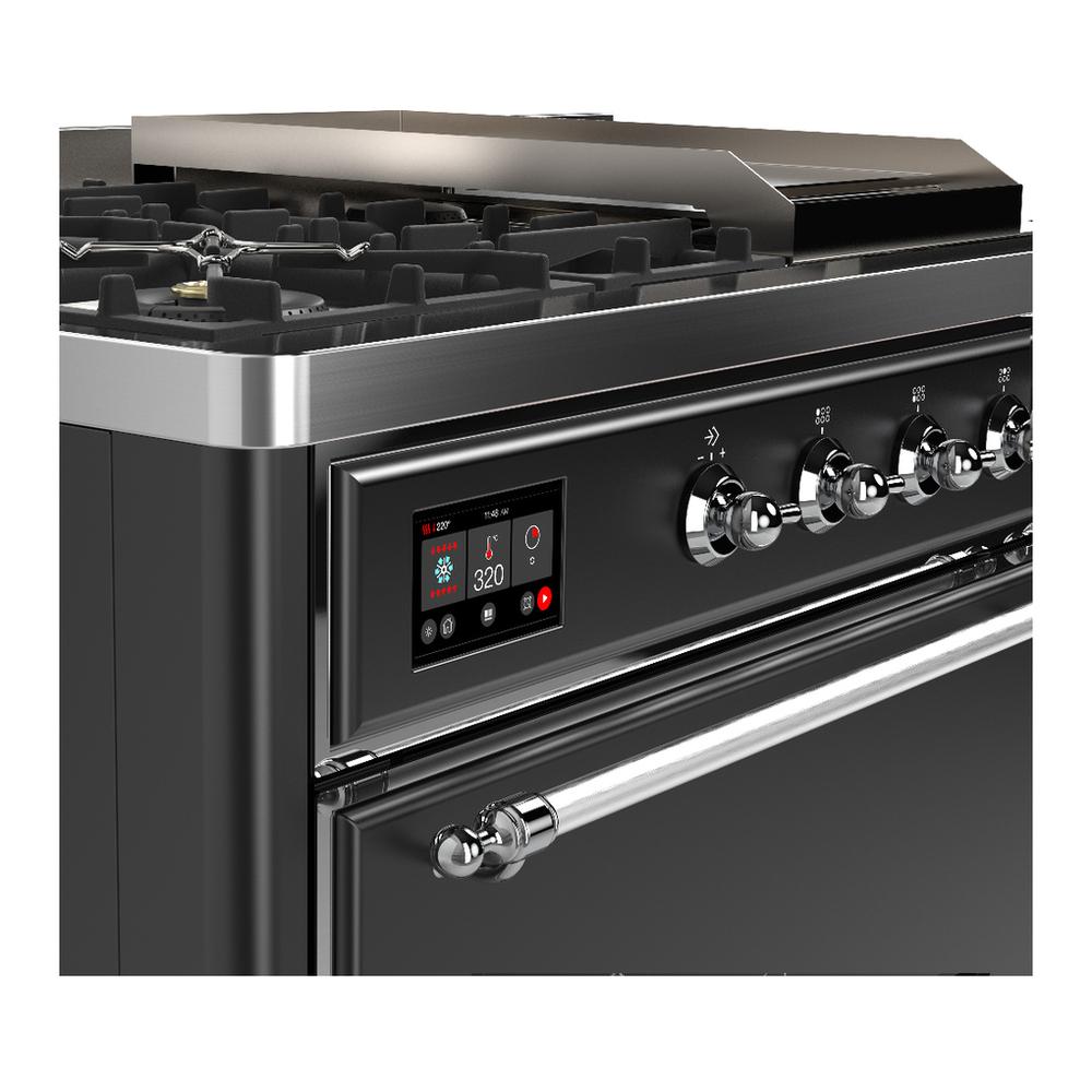 Ilve UM48FSQNR3MGCLP Ilve Um48Fsqnr3Mgclp Majestic Iii 48 Inch Dual Fuel Range With 5 Black Brass Burners, Griddle And French Top, Dual Function Burner Up To 25,000 Btu (Liquid Propane, Solid Door, Graphite Matte, Chrome)