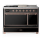Ilve UM48FSQNR3BKPLP Ilve Um48Fsqnr3Bkplp Majestic Iii 48 Inch Dual Fuel Range With 5 Black Brass Burners, Griddle And French Top, Dual Function Burner Up To 25,000 Btu (Liquid Propane, Solid Door, Glossy Black, Copper)
