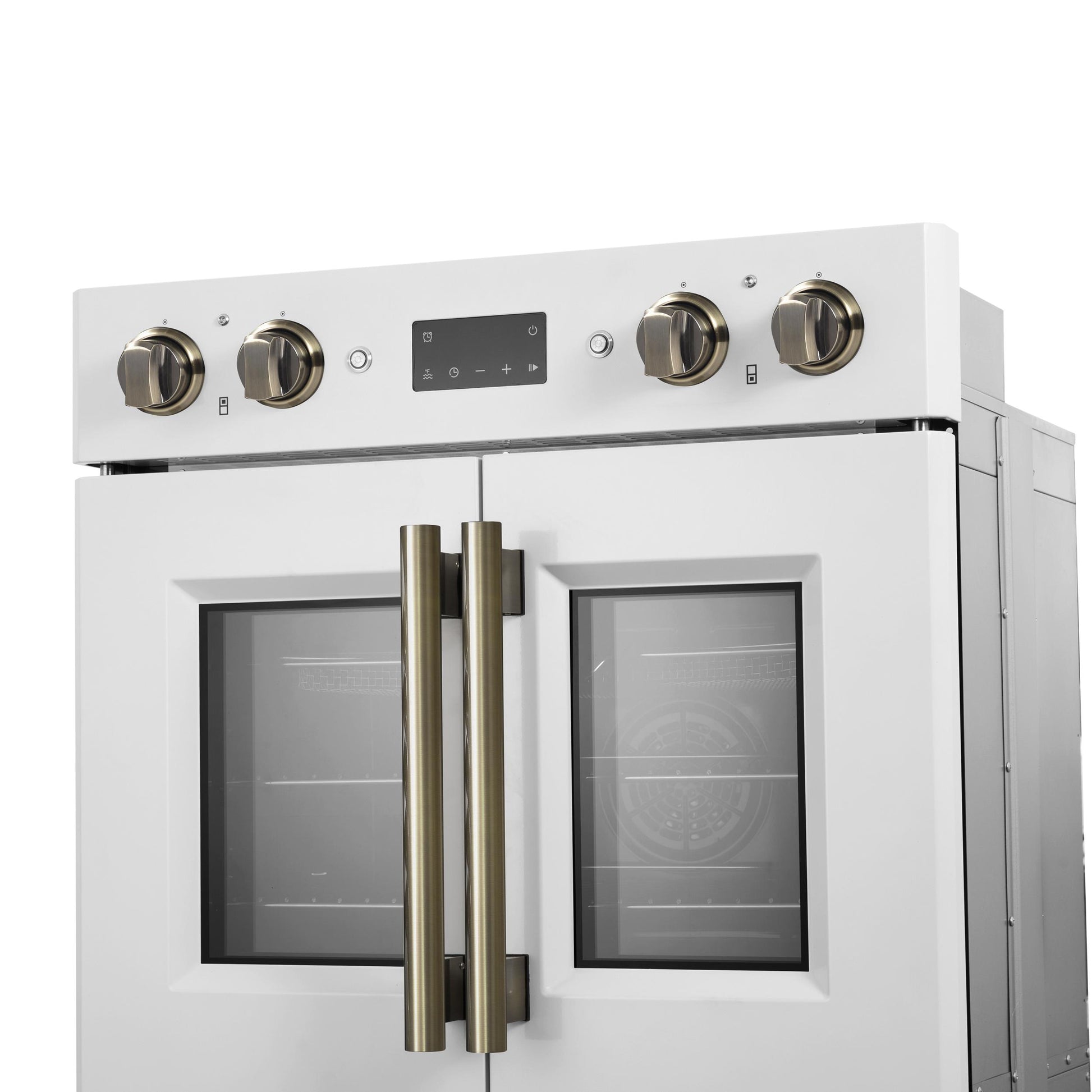 Forno FBOEL134030WHT Forno Asti 30-Inch Double Electric Wall Oven With Upper French Doors In White & Antique Brass, 7.36 Cu. Ft. Dual True Convection, 7,200W, Air Fry, Sous Vide, Self-Clean