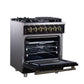Forno FFSGS612530BLK Forno Massimo 30-Inch Freestanding Dual Fuel Range In Black With Antique Brass Accessories, 4 Burners, 4.32 Cu. Ft. Convection Oven