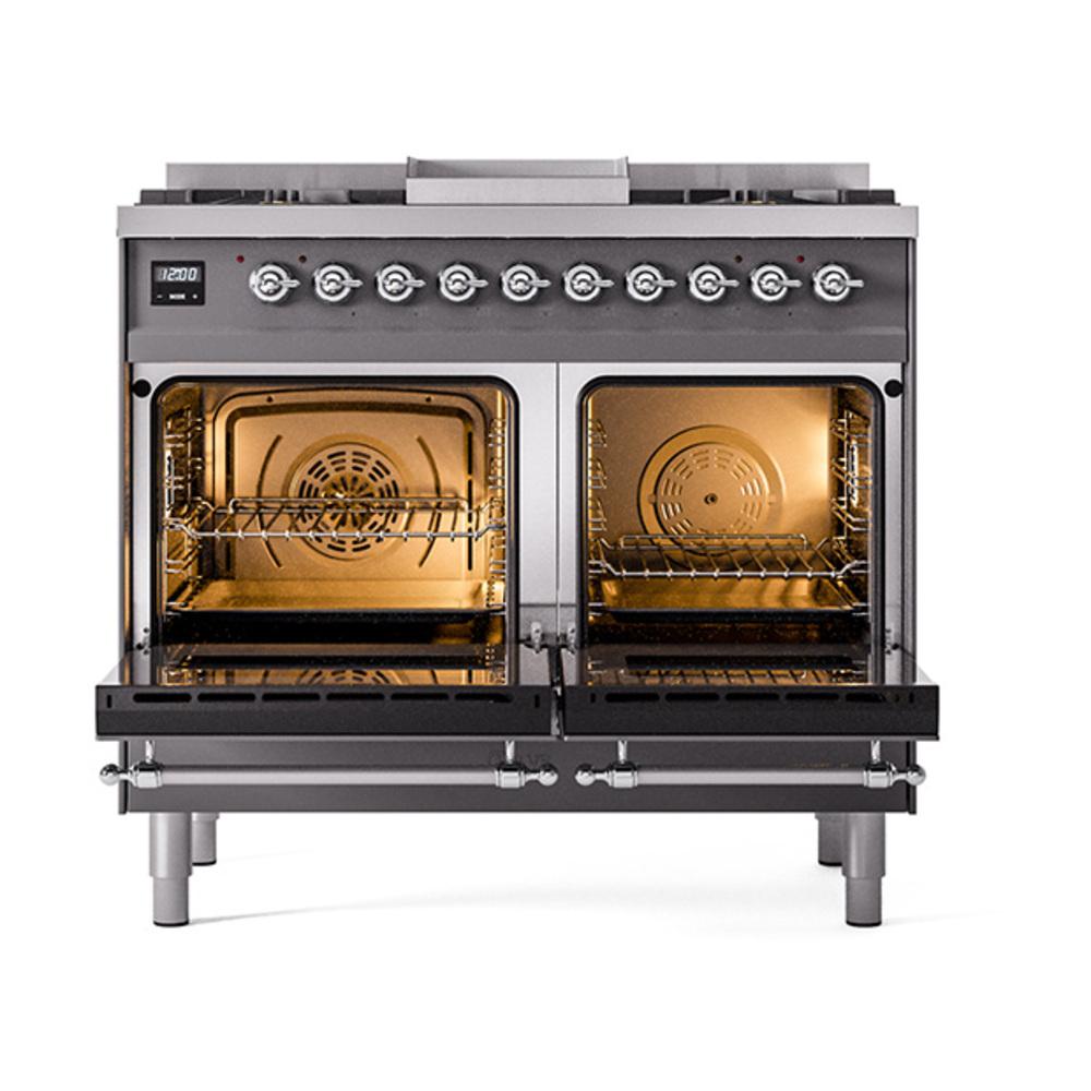 Ilve UND40FQNMPMGC Ilve Und40Fqnmpmgc Nostalgie Ii Noblesse 40" Dual Fuel Range (Natural Gas, Solid Door, Graphite Matte, Chrome)