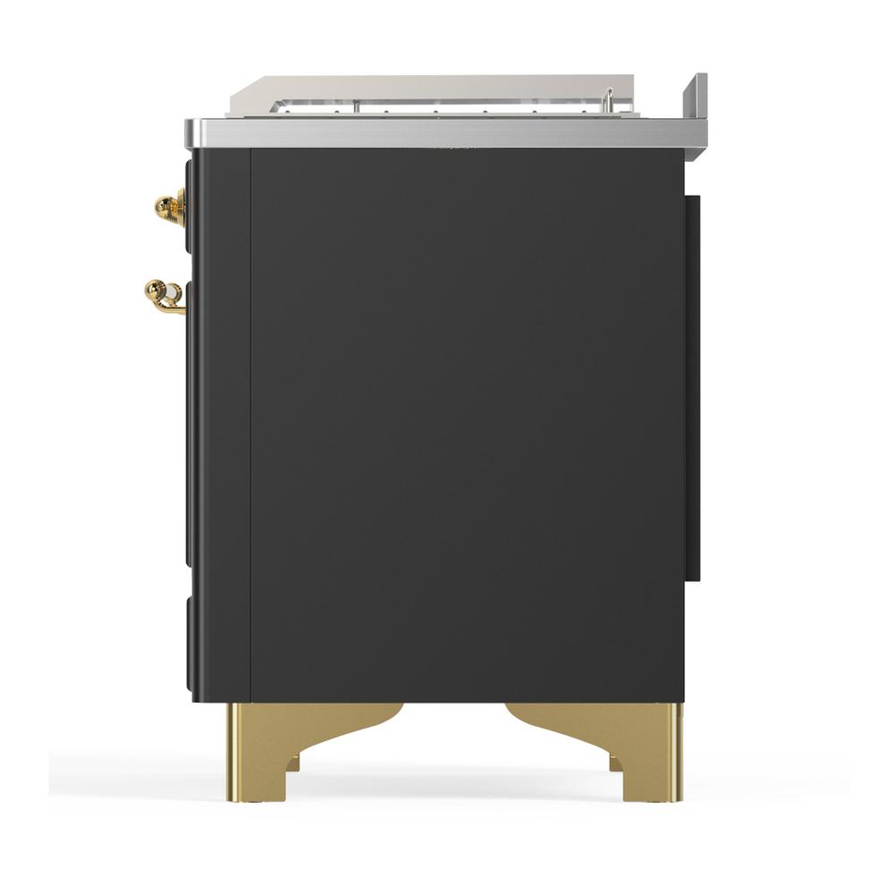 Ilve UM48FSNR3MGGLP Ilve Um48Fsnr3Mgglp Majestic Iii 48 Inch Dual Fuel Range With 5 Black Brass Burners, Griddle And French Top, Dual Function Burner Up To 25,000 Btu (Liquid Propane, Triple Glass Door, Graphite Matte, Brass)