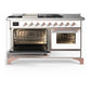 Ilve UM60FSNR3WHPLP Ilve Um60Fsnr3Whplp Majestic Iii 60 Inch Dual Fuel Range With 7 Burners, Griddle And French Top, Dual Function Burner With Up To 25,000 Btu (Liquid Propane, Triple Glass Door, White, Copper)