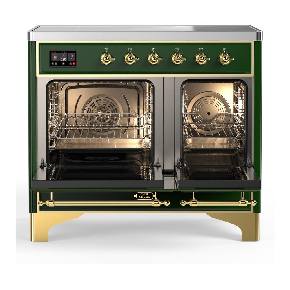 Ilve UMDIB40NR3EGG Ilve Umdib40Nr3Egg Majestic Iii 40 Inch Induction Range With 6 Elements, 3.82 Cu. Ft. Total Oven Capacity (Triple Glass Door, Emerald Green, Brass)