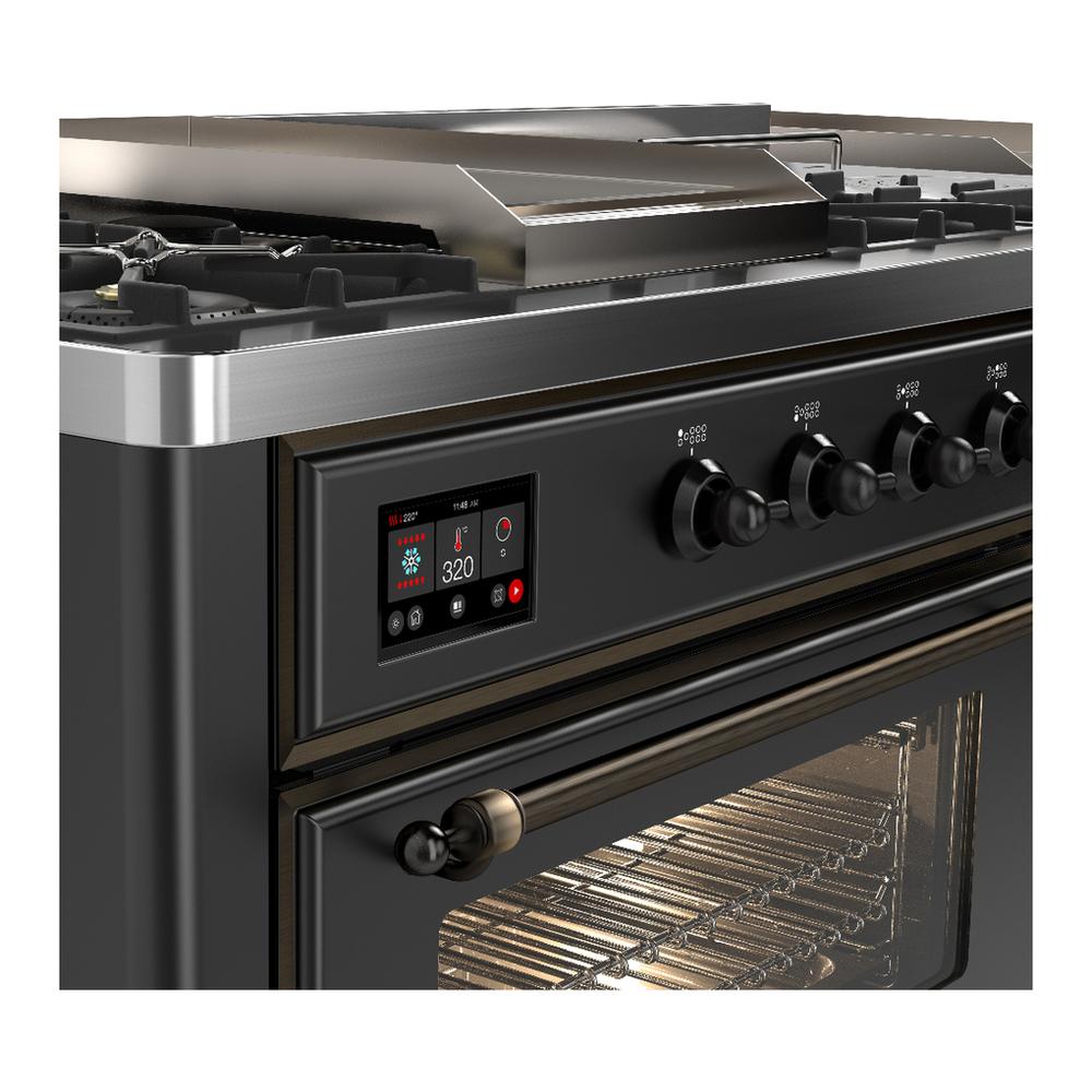Ilve UM60FSNR3MGBLP Ilve Um60Fsnr3Mgblp Majestic Iii 60 Inch Dual Fuel Range With 7 Burners, Griddle And French Top, Dual Function Burner With Up To 25,000 Btu (Liquid Propane, Triple Glass Door, Graphite Matte, Burnished)