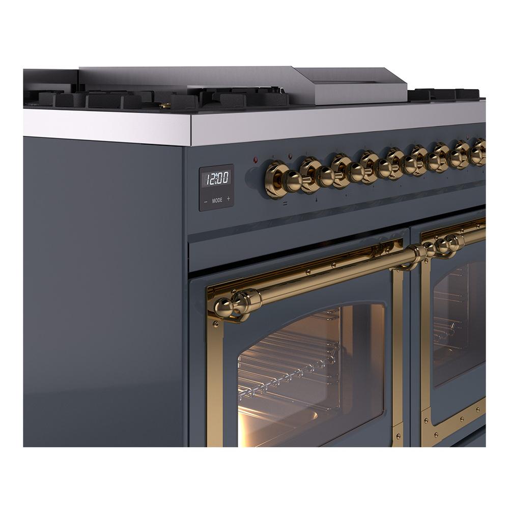 Ilve UND40FNMPBGGLP Ilve Und40Fnmpbgglp Nostalgie Ii Noblesse 40" Dual Fuel Range (Liquid Propane, Triple Glass Door, Blue Grey, Brass)