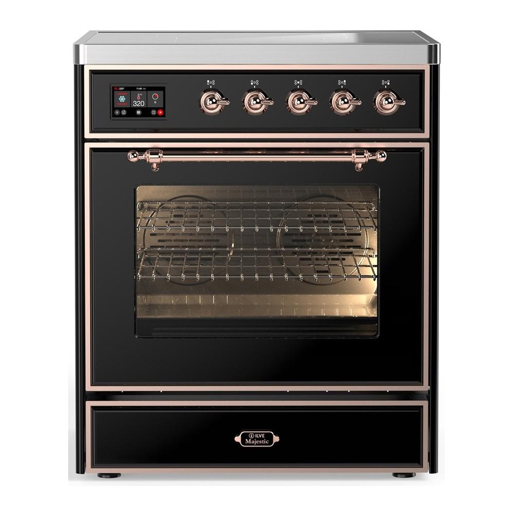 Ilve UMIB30NR3BKP Ilve Umib30Nr3Bkp Majestic Iii 30 Inch Induction Range With 4 Elements, 4 Cu. Ft. Oven Capacity (Triple Glass Door, Glossy Black, Copper)