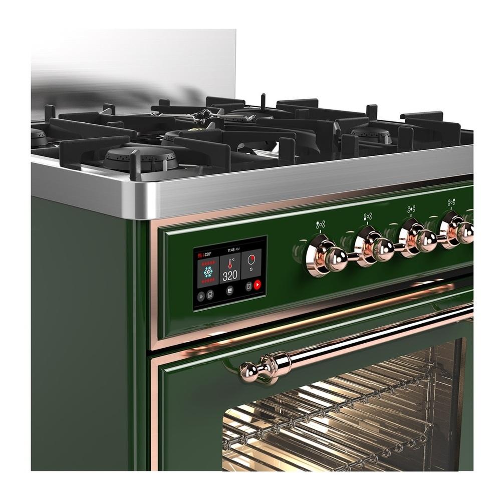 Ilve UM30NR3EGP Ilve Um30Nr3Egp Majestic Iii 30 Inch Dual Fuel Range With 5 Black Brass Burners, Dual Function Burner Up To 25,000 Btu (Natural Gas, Triple Glass Door, Emerald Green, Copper)