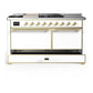 Ilve UM60FSQNR3WHG Ilve Um60Fsqnr3Whg Majestic Iii 60 Inch Dual Fuel Range With 7 Burners, Griddle And French Top, Dual Function Burner With Up To 25,000 Btu (Natural Gas, Solid Door, White, Brass)