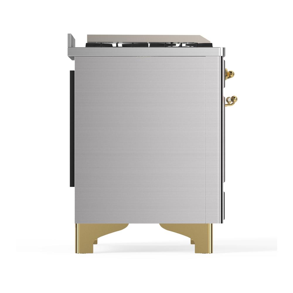 Ilve UMD40FNR3SSGLP Ilve Umd40Fnr3Ssglp Majestic Iii 40 Inch Dual Fuel Range With 6 Burners And Griddle, Dual Function Burner Up To 25,000 Btu (Liquid Propane, Triple Glass Door, Stainless Steel, Brass)