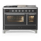 Ilve UM48FSNR3MGCLP Ilve Um48Fsnr3Mgclp Majestic Iii 48 Inch Dual Fuel Range With 5 Black Brass Burners, Griddle And French Top, Dual Function Burner Up To 25,000 Btu (Liquid Propane, Triple Glass Door, Graphite Matte, Chrome)