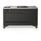 Ilve UM60FSQNR3MGBLP Ilve Um60Fsqnr3Mgblp Majestic Iii 60 Inch Dual Fuel Range With 7 Burners, Griddle And French Top, Dual Function Burner With Up To 25,000 Btu (Liquid Propane, Solid Door, Graphite Matte, Burnished)