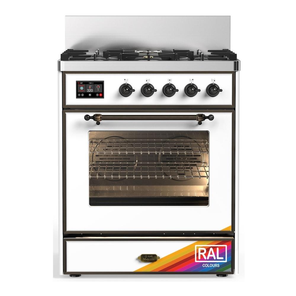 Ilve UM30NR3RABLP Ilve Um30Nr3Rablp Majestic Iii 30 Inch Dual Fuel Range With 5 Black Brass Burners, Dual Function Burner Up To 25,000 Btu (Liquid Propane, Triple Glass Door, Ral, Burnished)