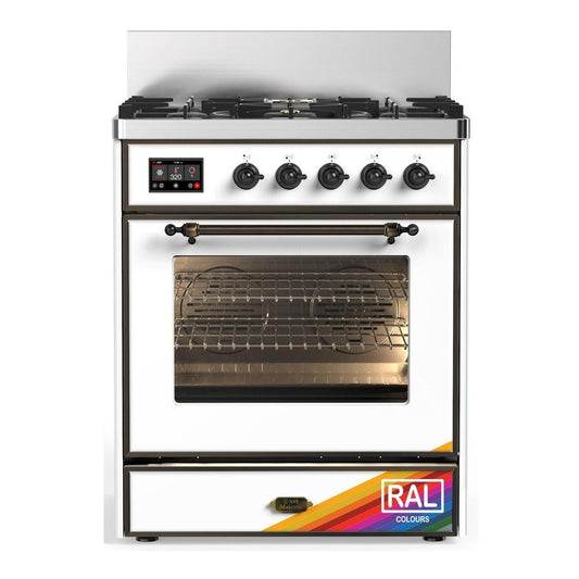Ilve UM30NR3RABLP Ilve Um30Nr3Rablp Majestic Iii 30 Inch Dual Fuel Range With 5 Black Brass Burners, Dual Function Burner Up To 25,000 Btu (Liquid Propane, Triple Glass Door, Ral, Burnished)