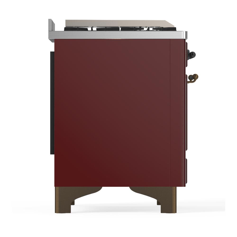 Ilve UM48FQNR3BUBLP Ilve Um48Fqnr3Bublp Majestic Iii 48 Inch Dual Fuel Range With 8 Burners And Griddle, Dual Function Burner Up To 25,000 Btu (Liquid Propane, Solid Door, Burgundy, Burnished)