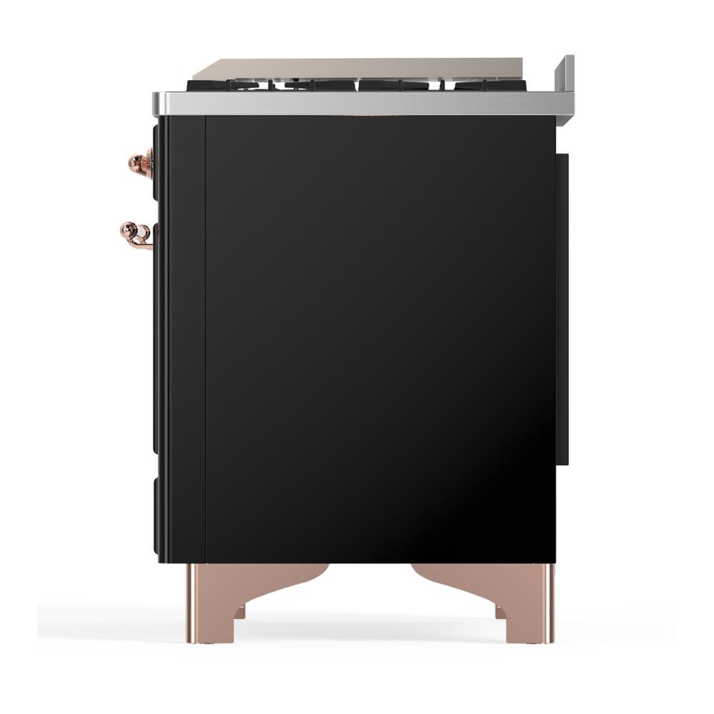 Ilve UM36FNR3BKP Ilve Um36Fnr3Bkp Majestic Iii 36 Inch Dual Fuel Range With 6 Black Brass Burners And Griddle, Dual Function Burner Up To 25,000 Btu (Triple Glass Door, Glossy Black, Copper, Natural Gas)