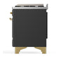Ilve UM60FNR3MGG Ilve Um60Fnr3Mgg Majestic Iii 60 Inch Dual Fuel Range With 9 Burners And Griddle, Dual Function Burner Up To 25,000 Btu (Natural Gas, Triple Glass Door, Graphite Matte, Brass)