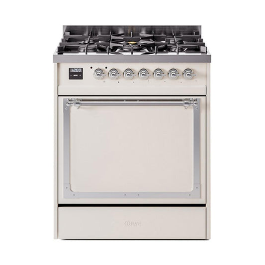 Ilve UN30QNMPAWCLP Ilve Un30Qnmpawclp Nostalgie Ii Noblesse 30" Dual Fuel Range (Liquid Propane, Solid Door, Antique White, Chrome)