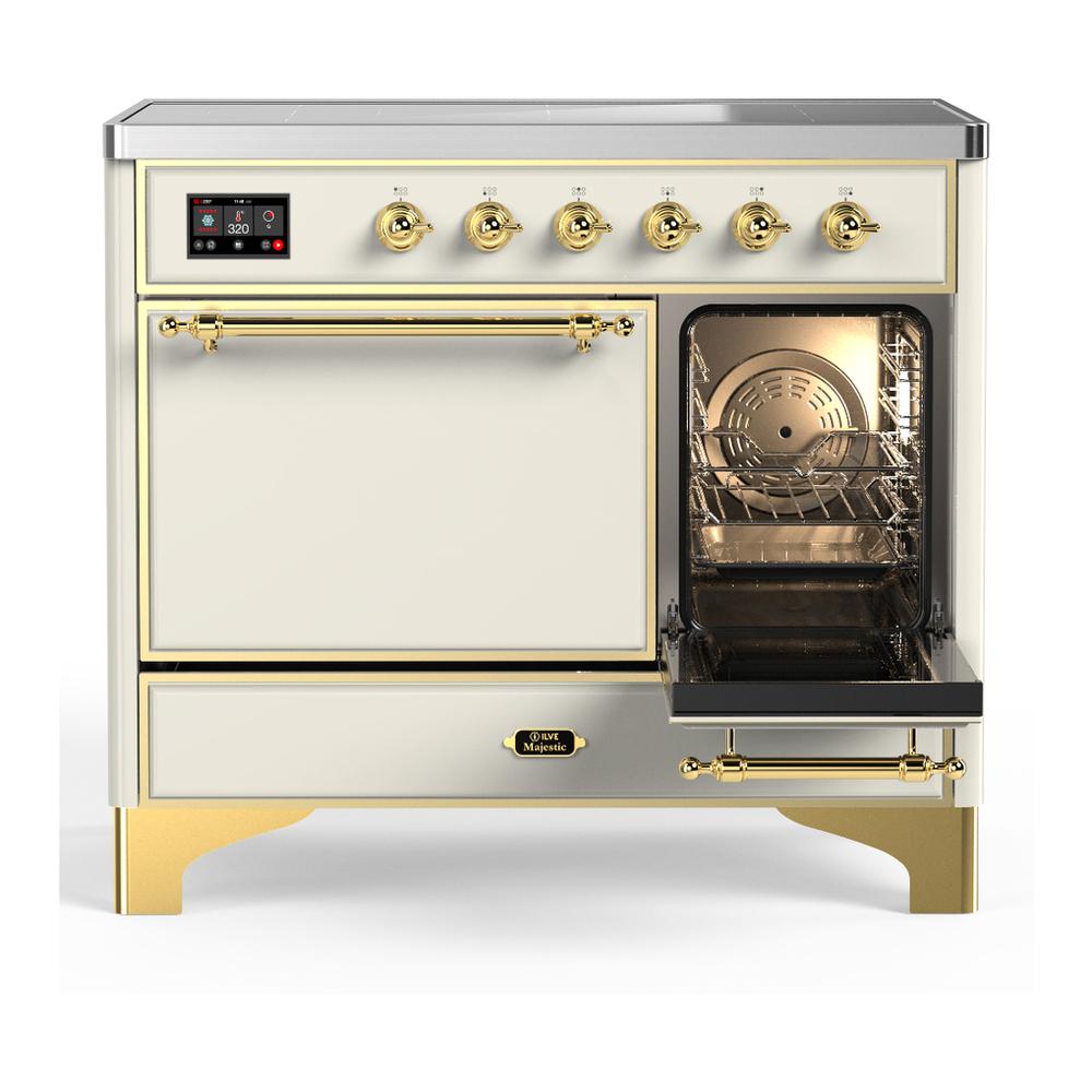 Ilve UMDIB40QNR3AWG Ilve Umdib40Qnr3Awg Majestic Iii 40 Inch Induction Range With 6 Elements, 3.82 Cu. Ft. Total Oven Capacity (Solid Door, Antique White, Brass)