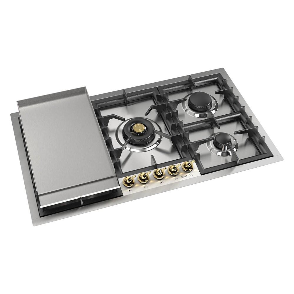 Ilve UHCPT95FNSSG Ilve Uhcpt95Fnssg Nostalgie Ii 36 Inch Built-In Gas Cooktop With Total Black Brass Burners, In Stainless Steel (5 Sealed Burners + Griddle, Natural Gas)