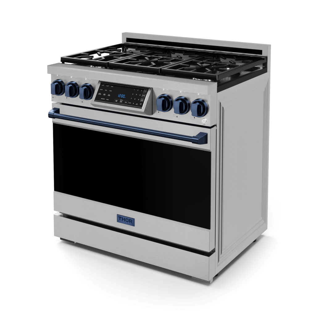 Thor Kitchen RSG36BLU 36 Inch Professional Gas Range With Tilt Panel Touch Control In Stainless Steel/Blue Gordon Ramsay Series - Rsg36-Blu