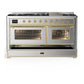 Ilve UM60FNR3SSGLP Ilve Um60Fnr3Ssglp Majestic Iii 60 Inch Dual Fuel Range With 9 Burners And Griddle, Dual Function Burner Up To 25,000 Btu (Liquid Propane, Triple Glass Door, Stainless Steel, Brass)