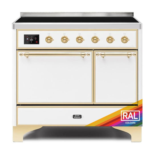 Ilve UMDI10QNS3RAG Ilve Majestic Ii 40 Umdi10Qns3Rag Freestanding Electric Range With Induction Double Oven With Solid Door In Ral Color With Brass Knobs