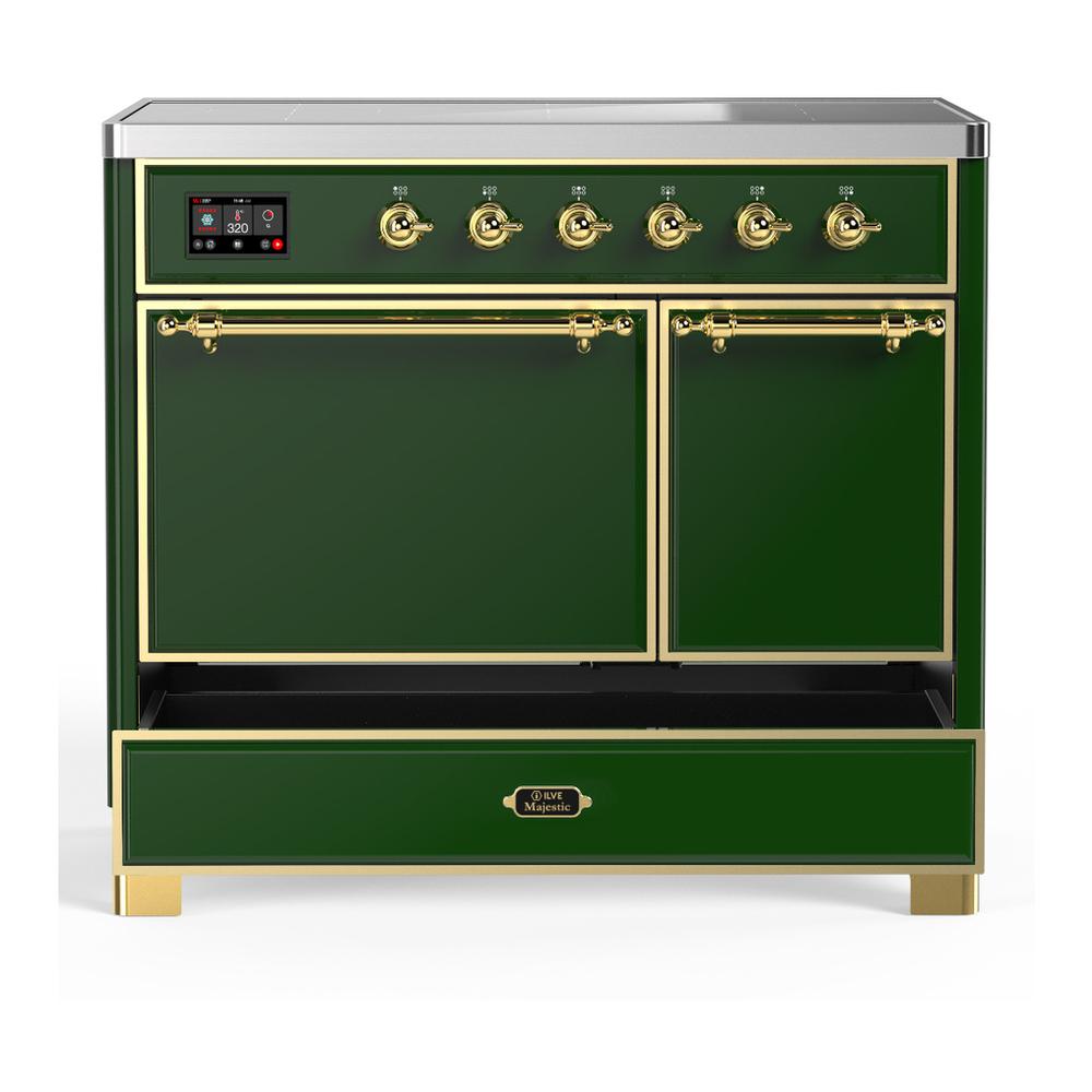 Ilve UMDIB40QNR3EGG Ilve Umdib40Qnr3Egg Majestic Iii 40 Inch Induction Range With 6 Elements, 3.82 Cu. Ft. Total Oven Capacity (Solid Door, Emerald Green, Brass)