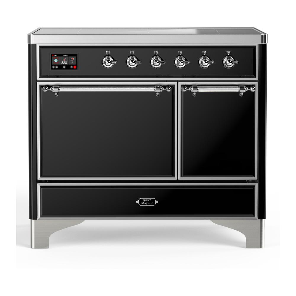 Ilve UMDIB40QNR3BKC Ilve Umdib40Qnr3Bkc Majestic Iii 40 Inch Induction Range With 6 Elements, 3.82 Cu. Ft. Total Oven Capacity (Solid Door, Glossy Black, Chrome)